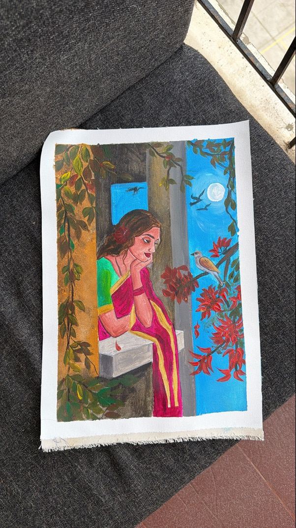 A window scene painting on paper